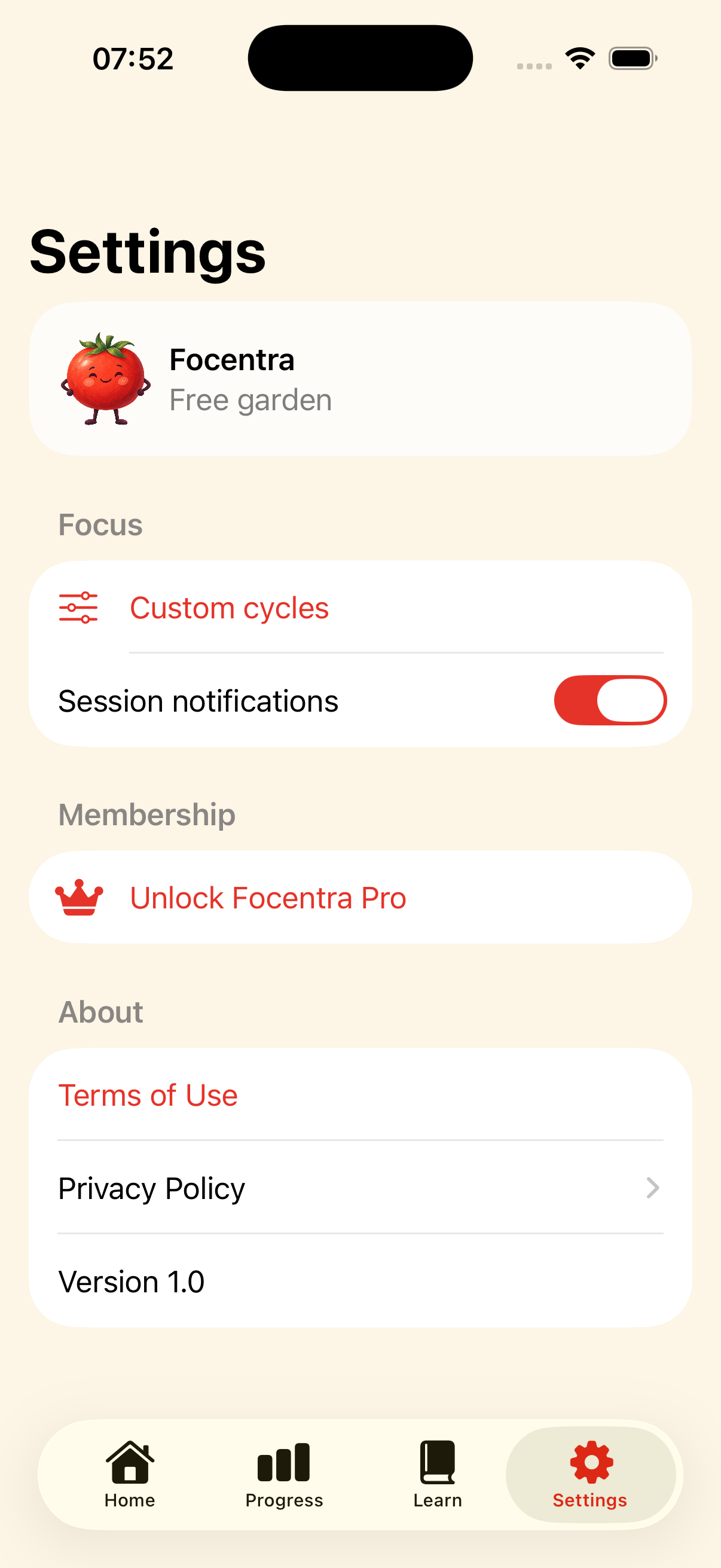 Focentra app interface screen 4